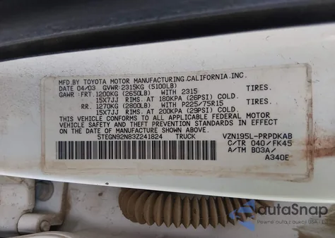2003 Toyota Tacoma Prerunner V6 z USA, uszkodzony, nr VIN 5TEGN92N83Z241824